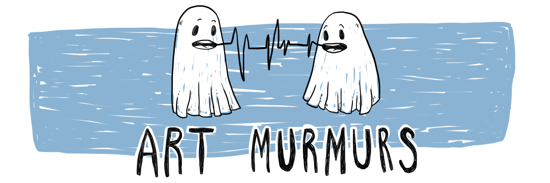 Art Murmurs: two hand-drawn ghosts talking through a sound wave